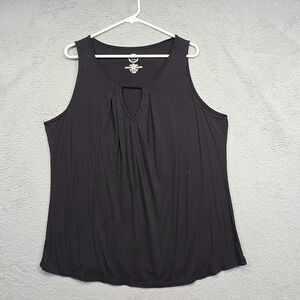 Maurices Top Womens 2XL Black Keyhole Neck Pleated Flowy Tank‎ Slub Stretch Y2K